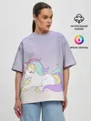 Женская футболка оверсайз / единорожек на фиолетовом