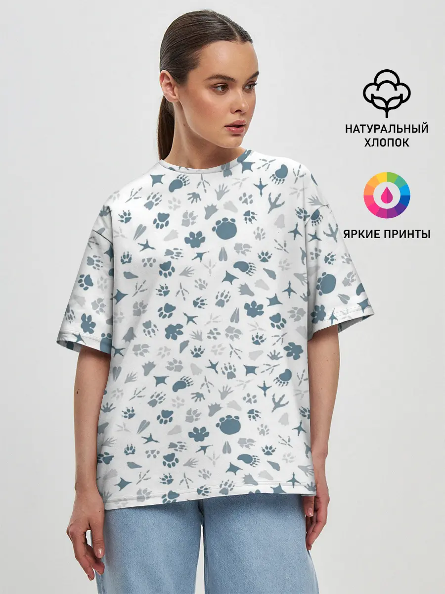 Женская футболка оверсайз / Отпечатки лап животных