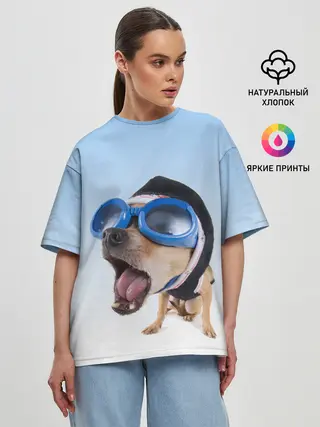 Женская футболка оверсайз / собака в очках