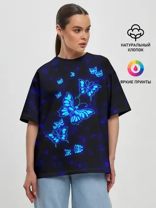 Женская футболка оверсайз / Неоновые бабочки