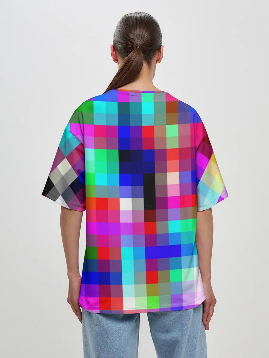 Женская футболка оверсайз / РАЗНОЦВЕТНЫЕ ПИКСЕЛИ / КУБЫ