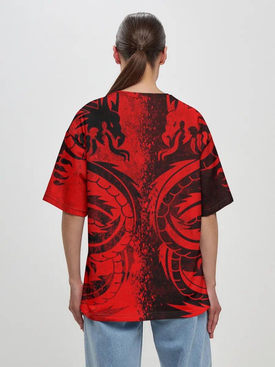Женская футболка оверсайз / BLACK RED DRAGONS TATOO