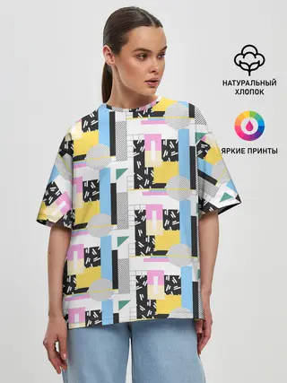 Женская футболка оверсайз / Memphis style geometry