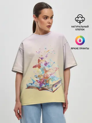 Женская футболка оверсайз / бабочки из книги