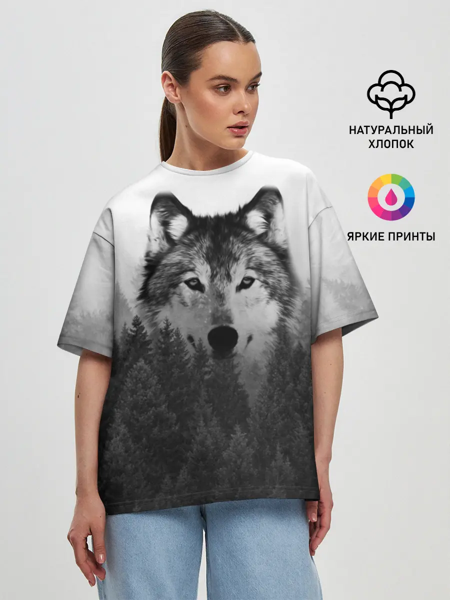 Женская футболка оверсайз / Волк
