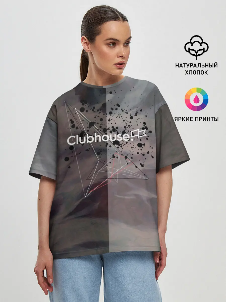 Женская футболка оверсайз / Clubhouse | Клабхаус лого бразги