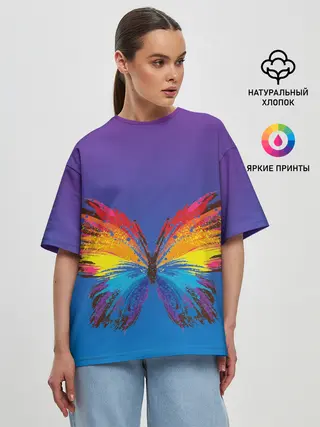 Женская футболка оверсайз / красочная бабочка