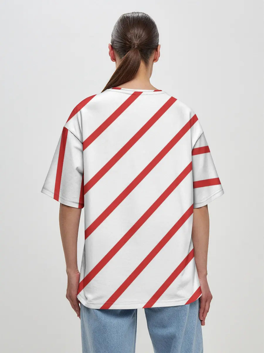 Женская футболка оверсайз / Полосы красные на белом