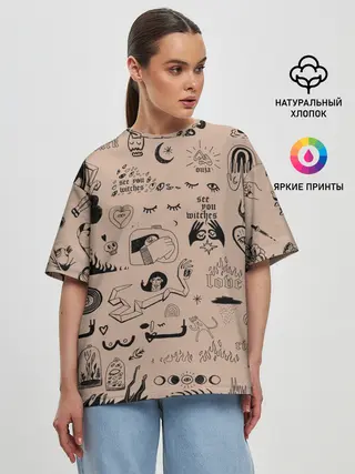 Женская футболка оверсайз / принт в стиле тату