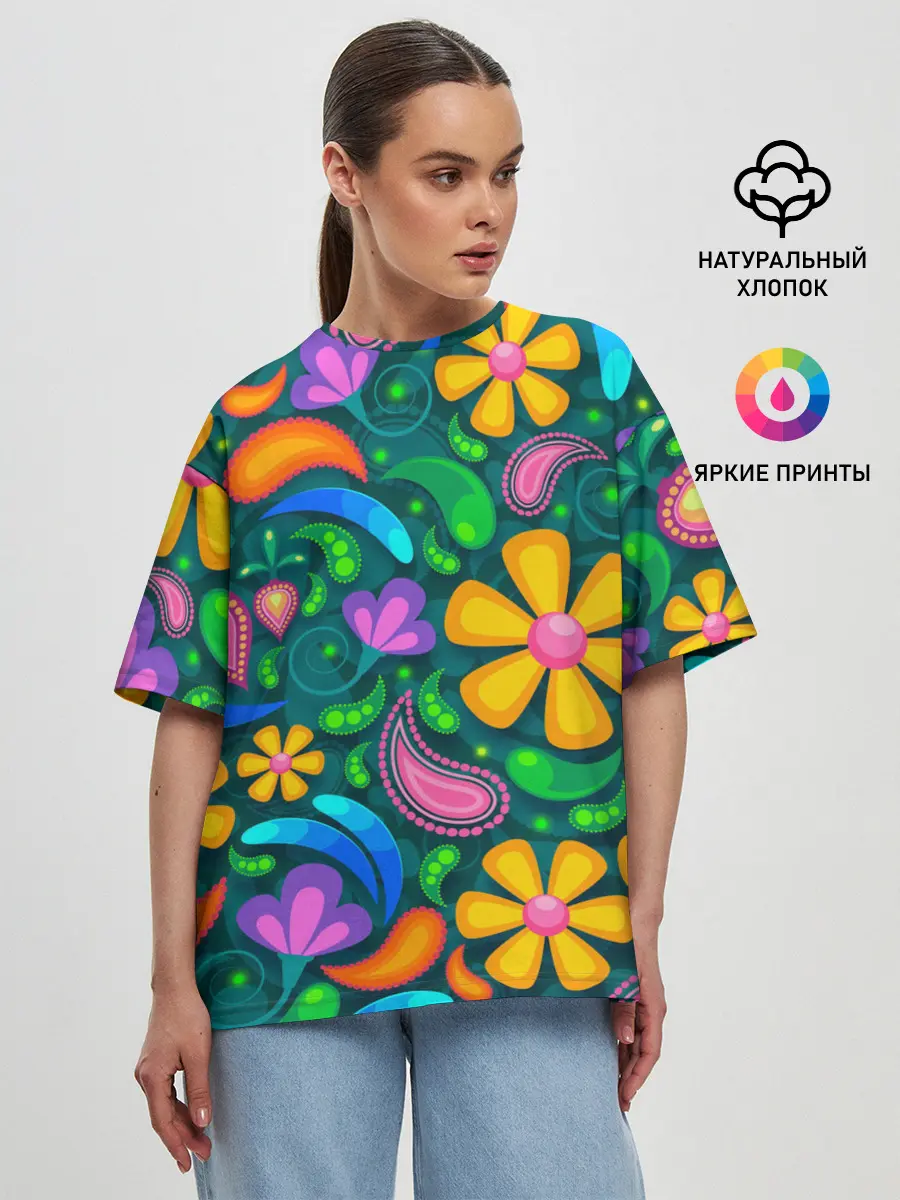Женская футболка оверсайз / ЯРКИЕ ЦВЕТЫ