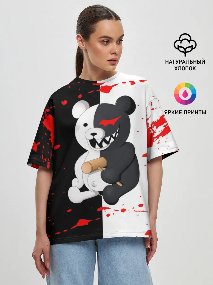 Женская футболка оверсайз / monokuma с молотком