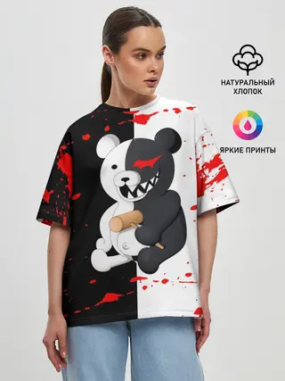 Женская футболка оверсайз / monokuma с молотком