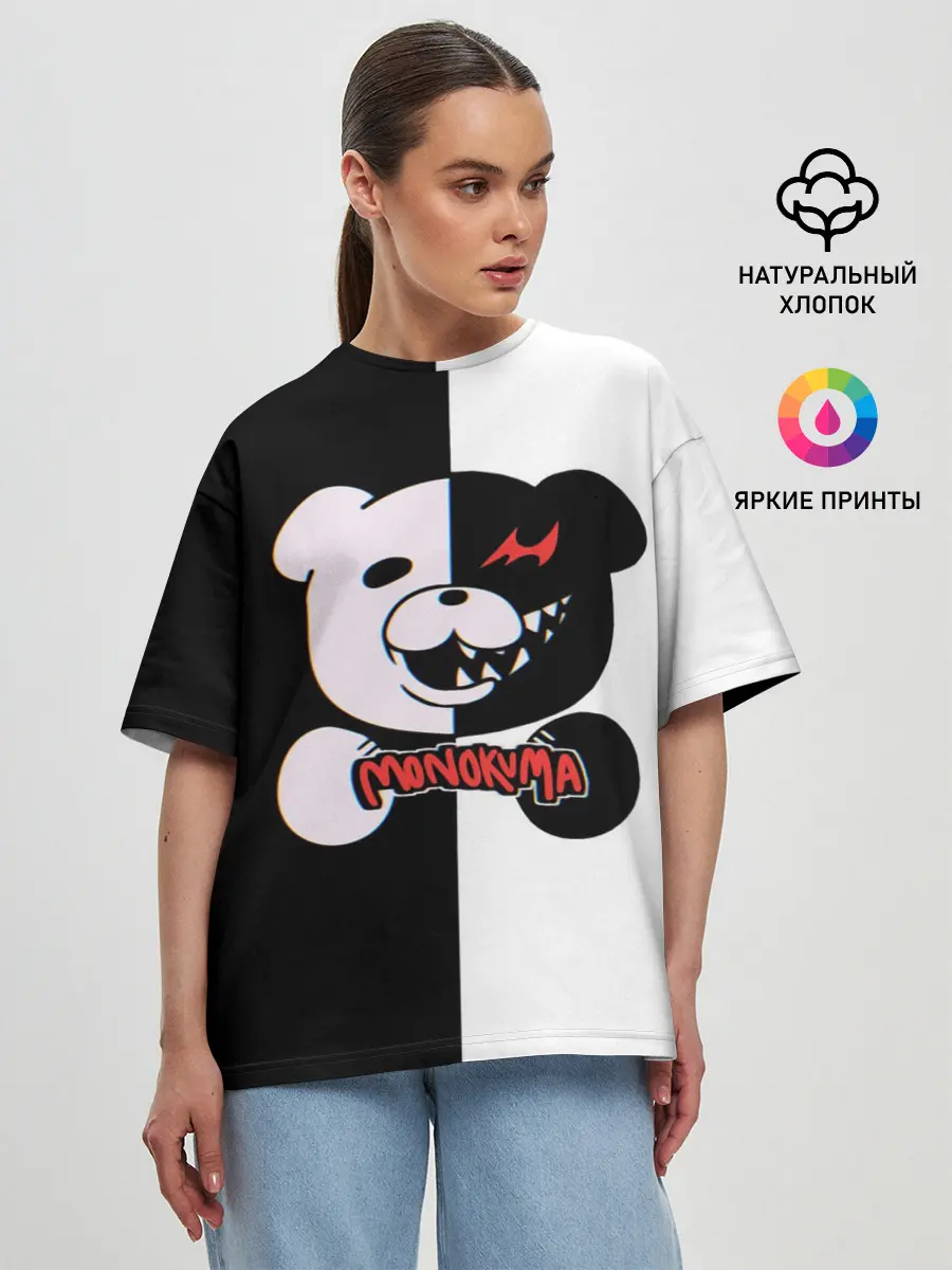 Женская футболка оверсайз / MONOKUMA / МОНОКУМА GLITCH