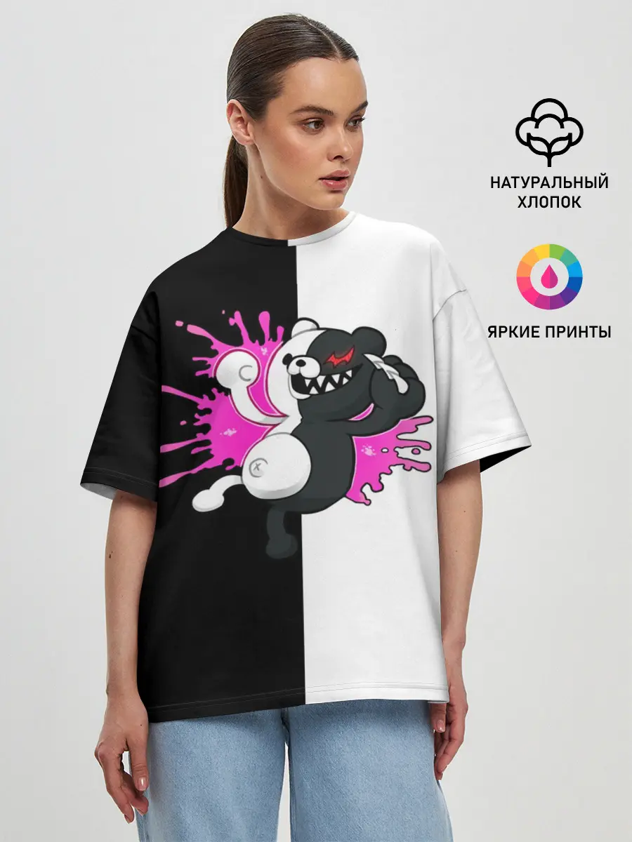 Женская футболка оверсайз / monokuma розовая жвачка