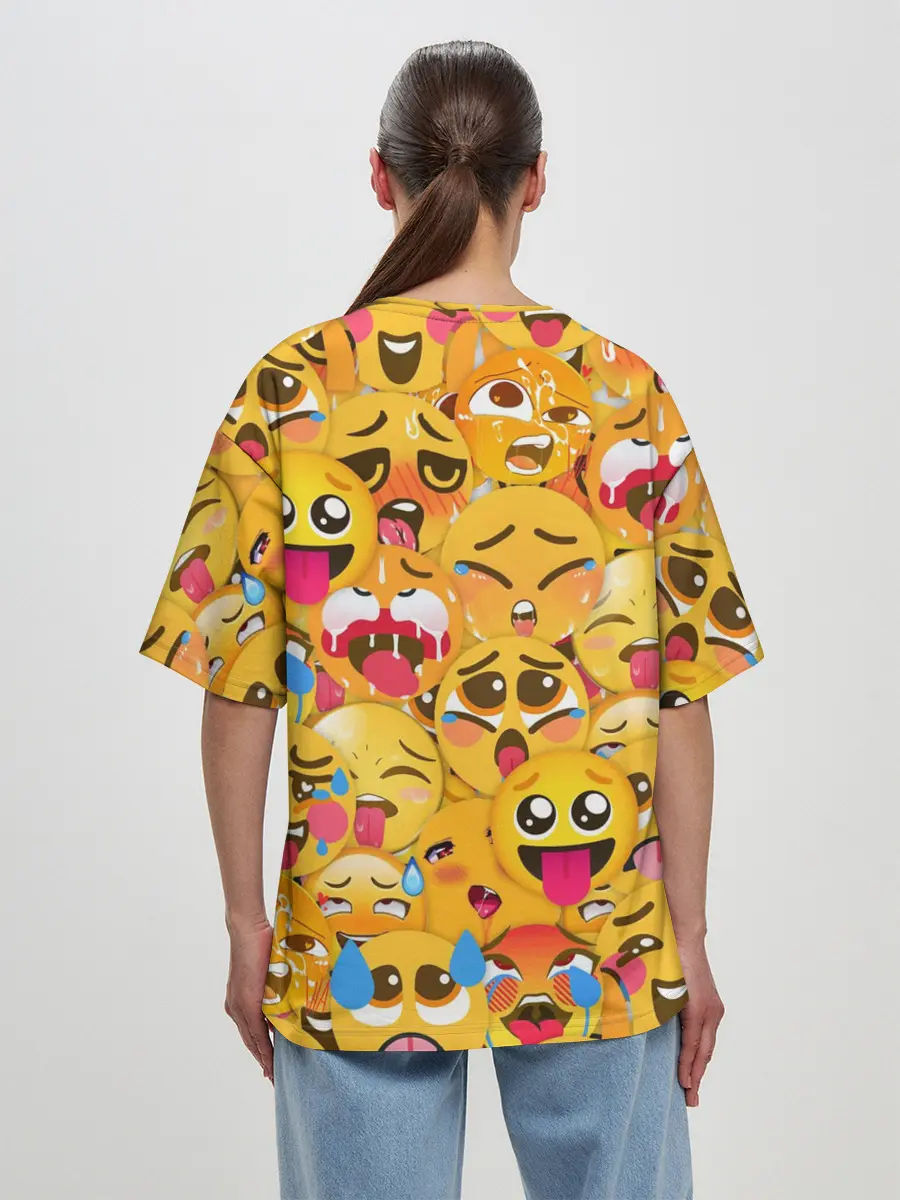 Женская футболка оверсайз / Ахегао эмодзи паттерн