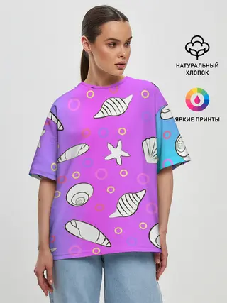 Женская футболка оверсайз / Ракушки с градиентом