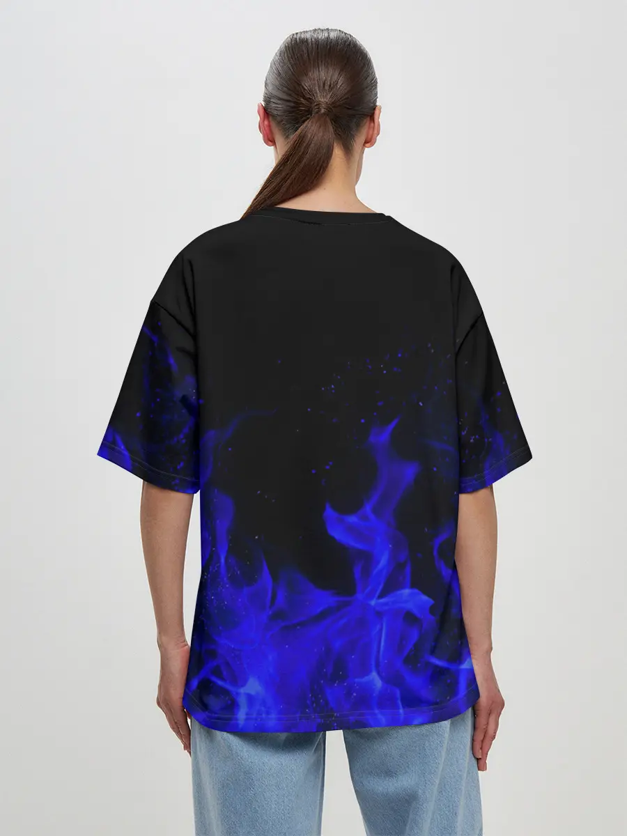 Женская футболка оверсайз / Синий Огонь