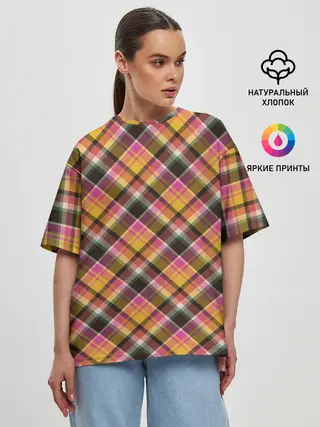 Женская футболка оверсайз / Клеточный узор