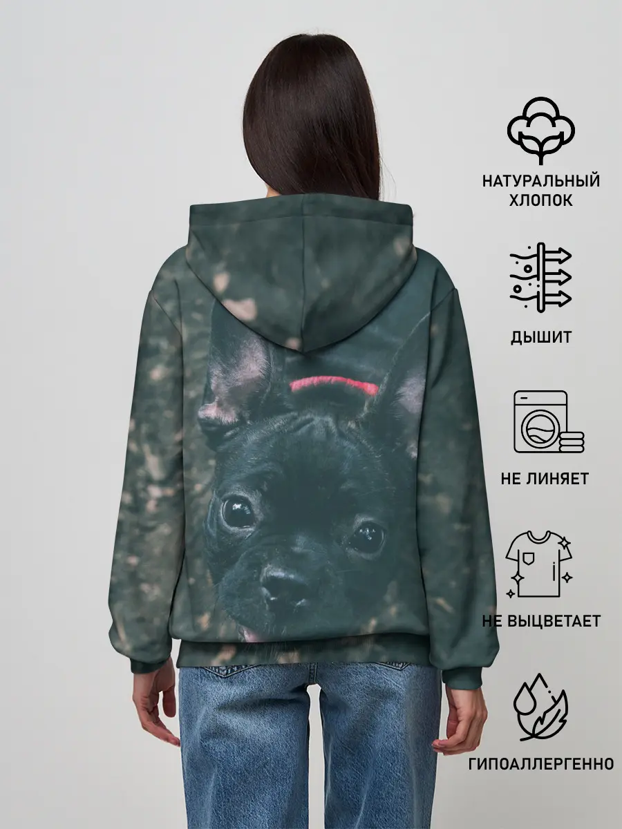 Женское худи / Бульдог морда собакена черного