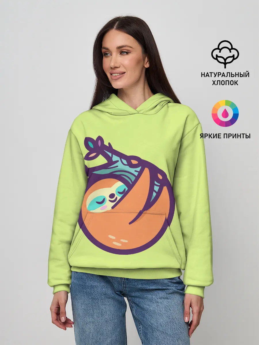 Женское худи / Ленивец спит на ветке рисунок