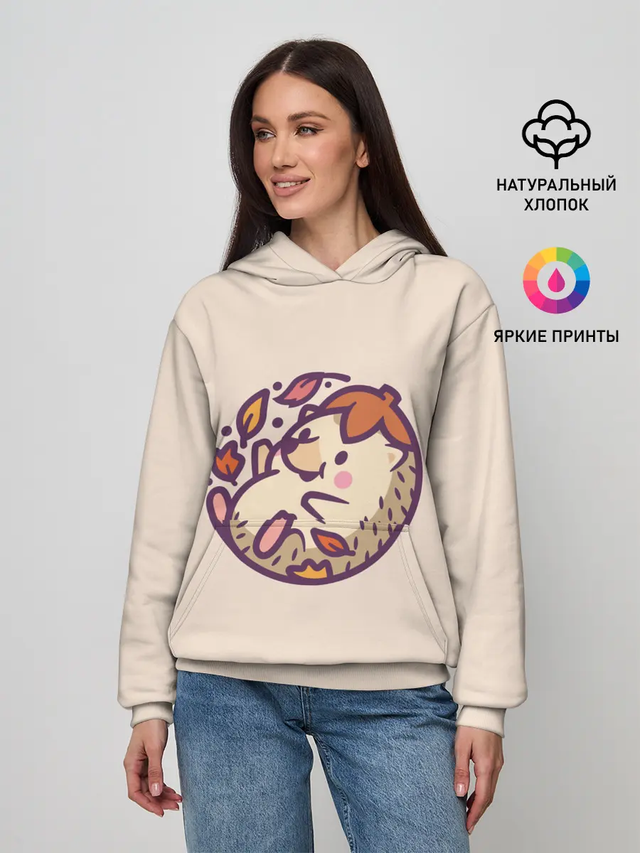 Женское худи / Ёжик листья милый рисунок