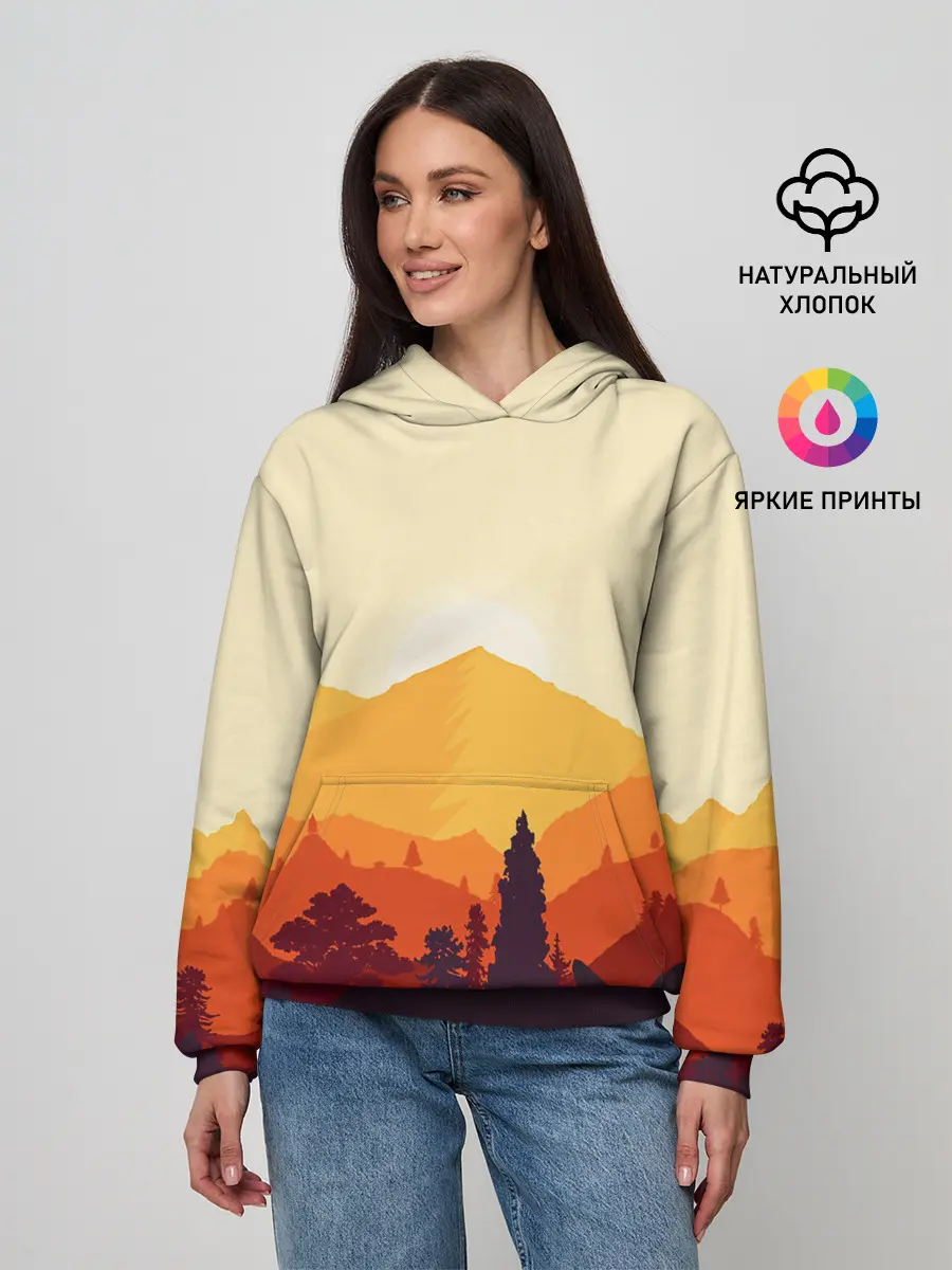 Женское худи / Горы закат пейзаж лиса арт