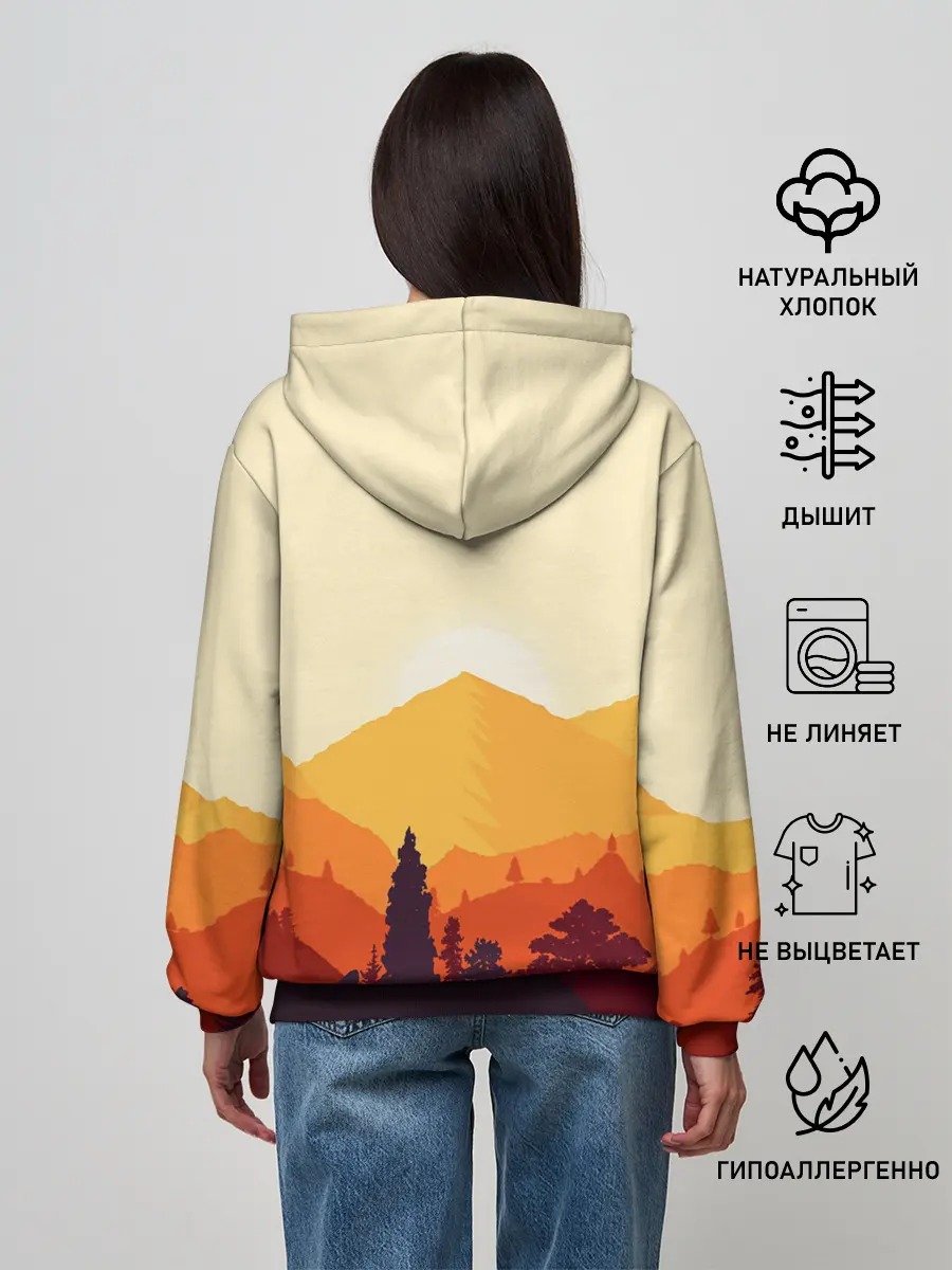 Женское худи / Горы закат пейзаж лиса арт