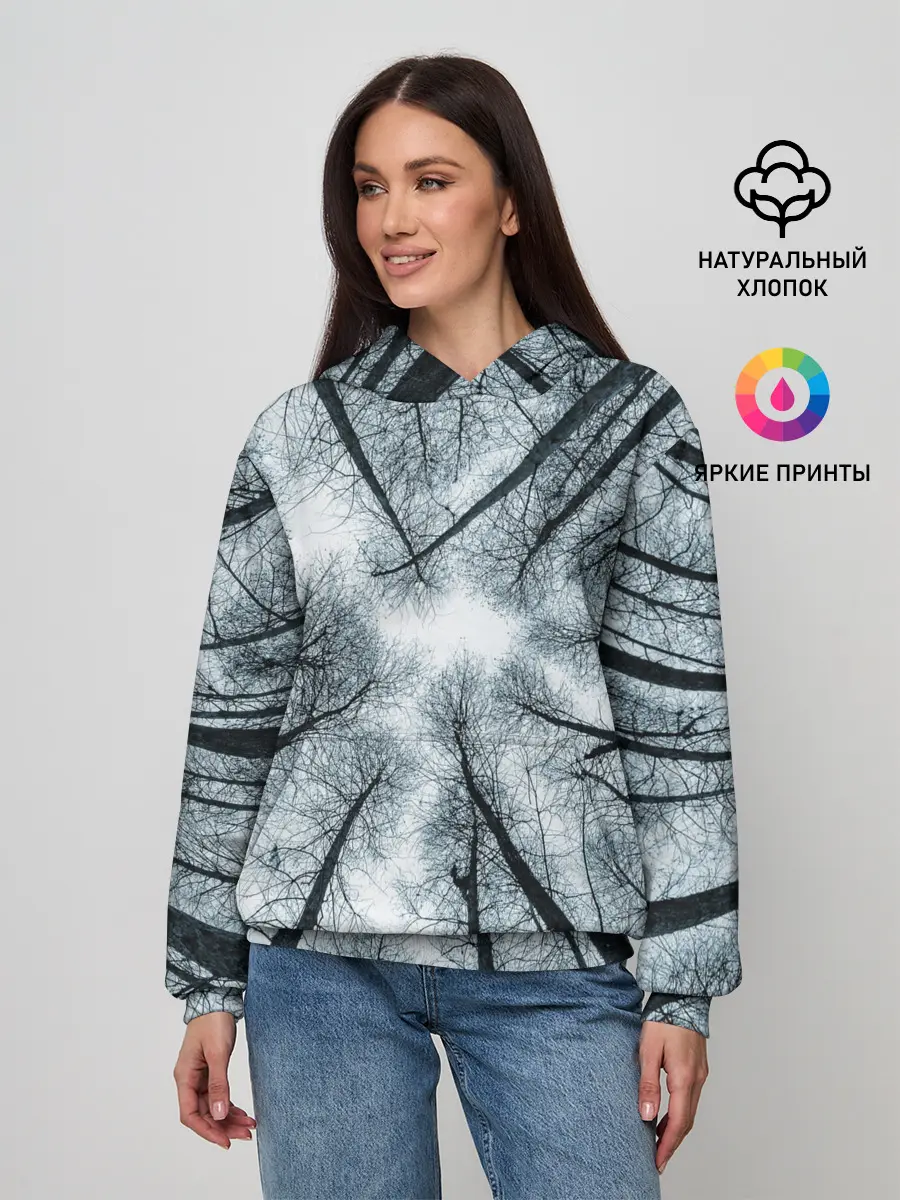 Женское худи / Деревья вид снизу мрачный