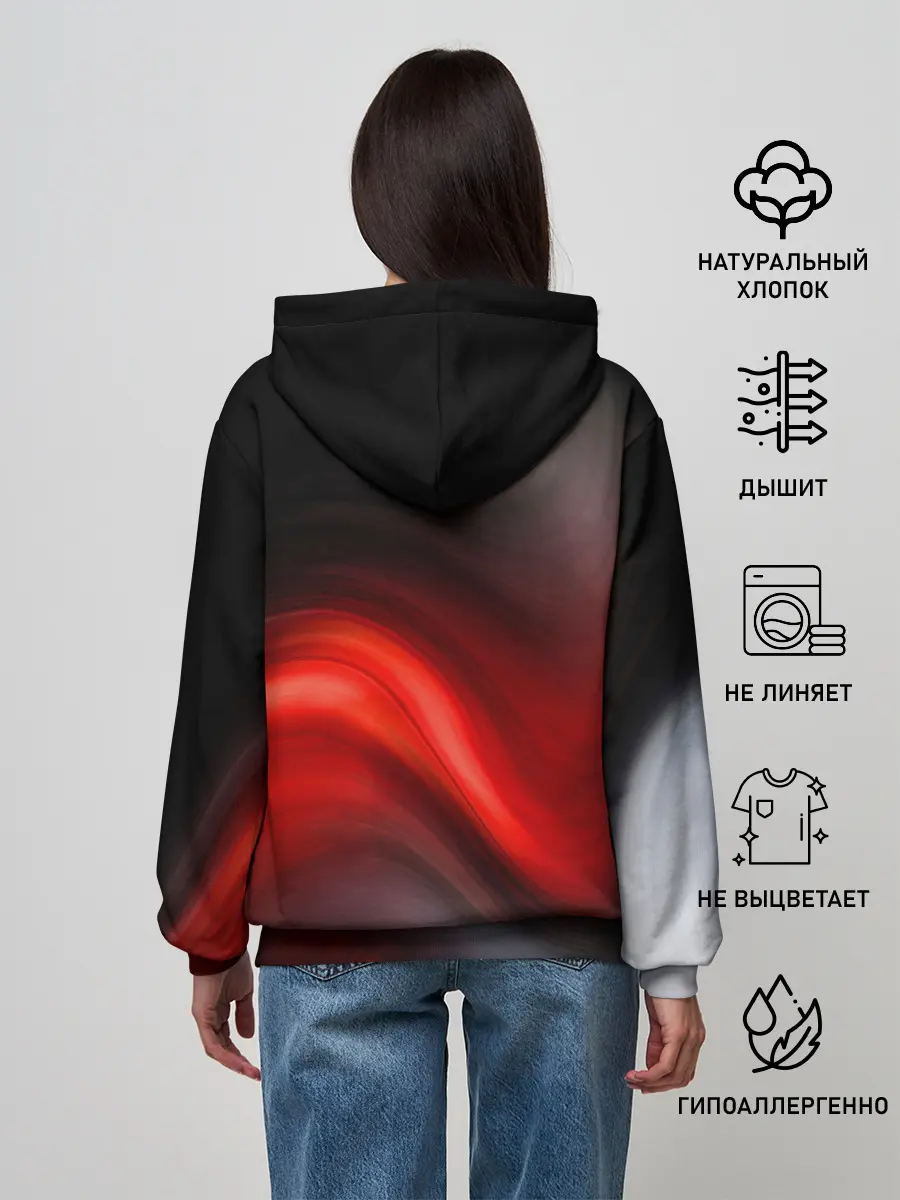 Женское худи / BLACK RED WAVES | АБСТРАКЦИЯ
