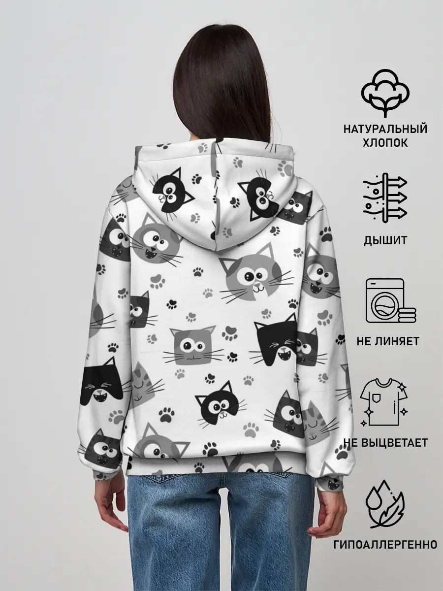 Женское худи / Котики | ЧБ