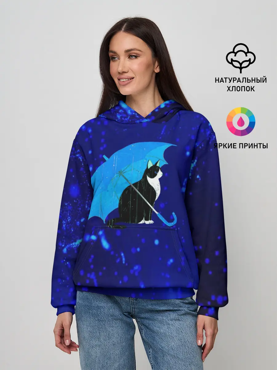 Женское худи / Котик под Дождем