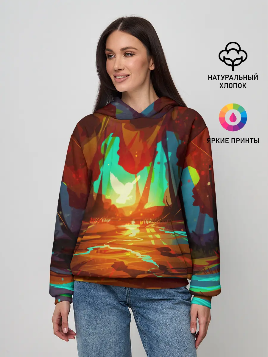 Женское худи / Птица света в волшебном лесу