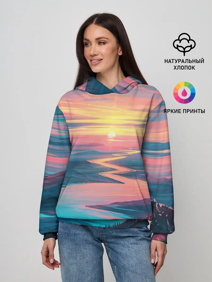 Женское худи / Извилистая река закат природа