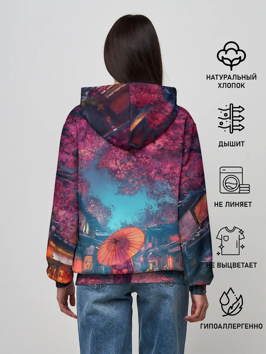 Женское худи / Фестиваль сакуры кот и гейша