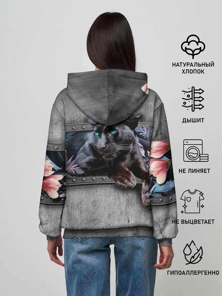 Женское худи / Пантера и цветы