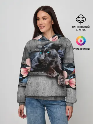 Женское худи / Пантера и цветы
