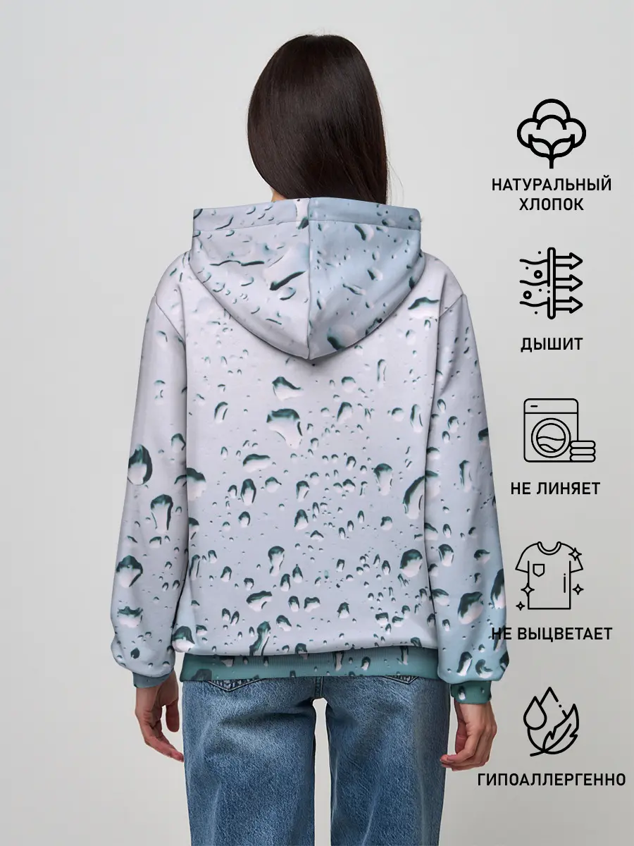Женское худи / Капли окно стекло дождь серо