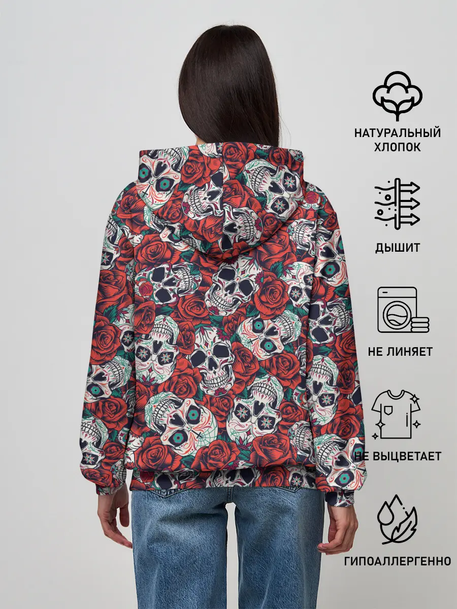 Женское худи / Тату черепа и розы
