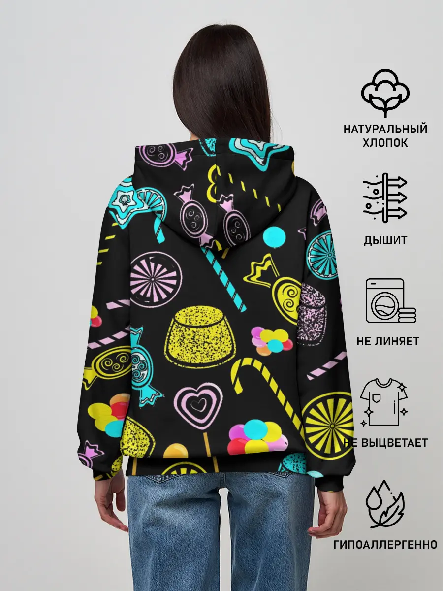 Женское худи / Винсмок Санджи. Фон со сладостями