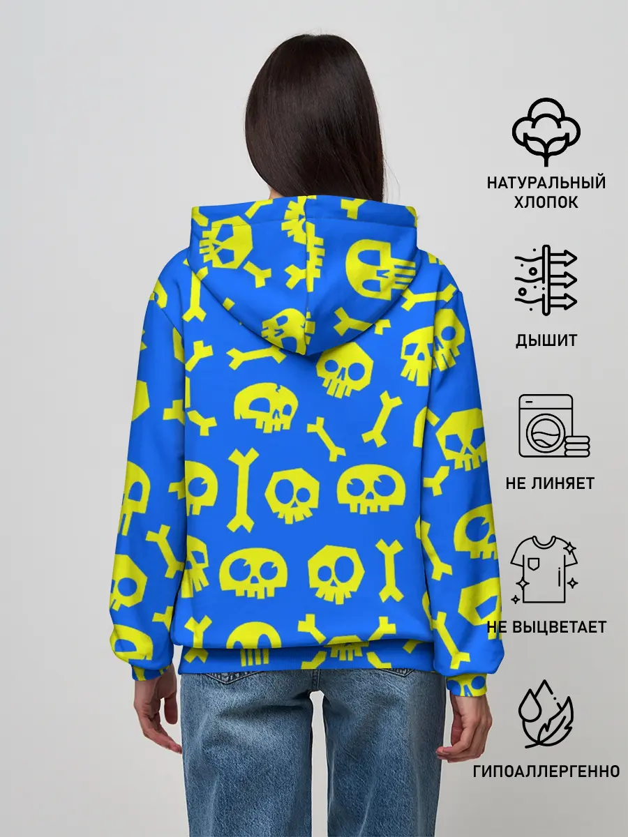 Женское худи / Веселый Монки. Синий фон череп и кости