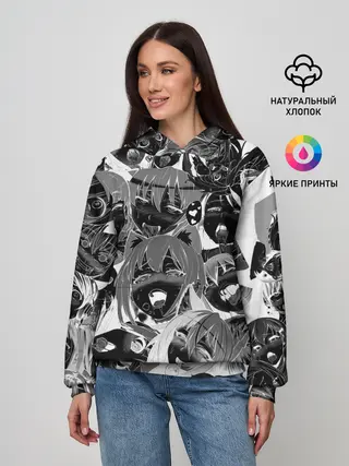 Женское худи / Ахегао паттерн черный