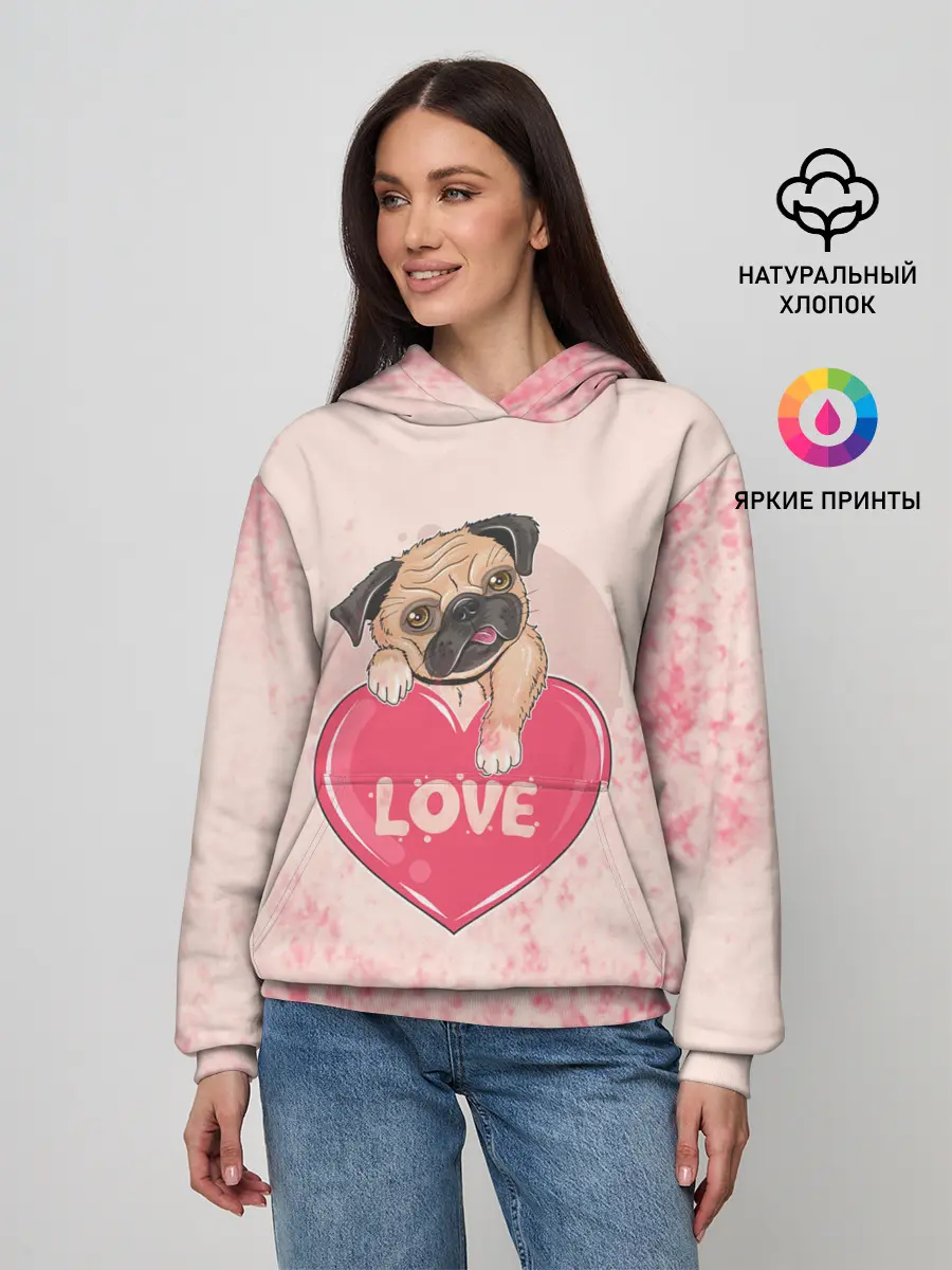 Женское худи / Love Pug | Люблю мопса