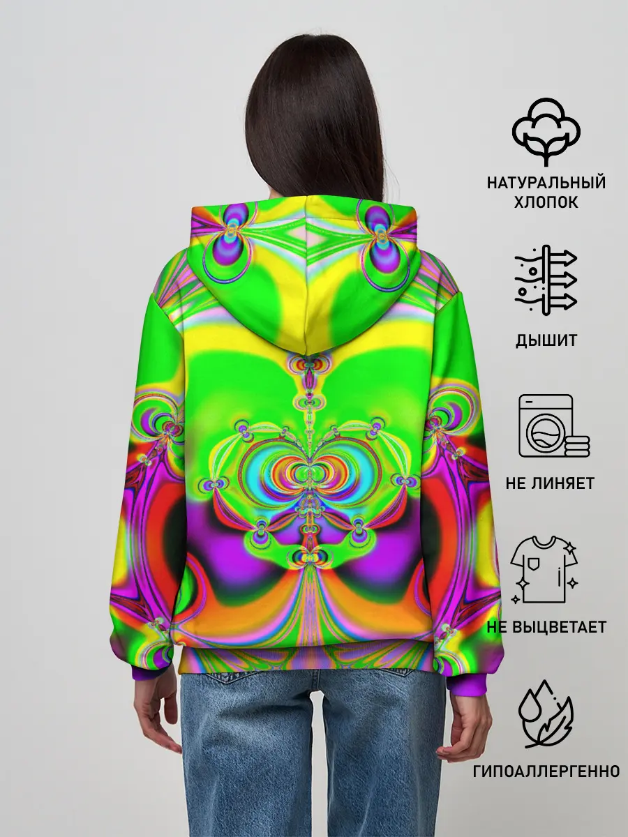 Женское худи / КИСЛОТНЫЙ ФРАКТАЛ ГЕОМЕТРИЯ
