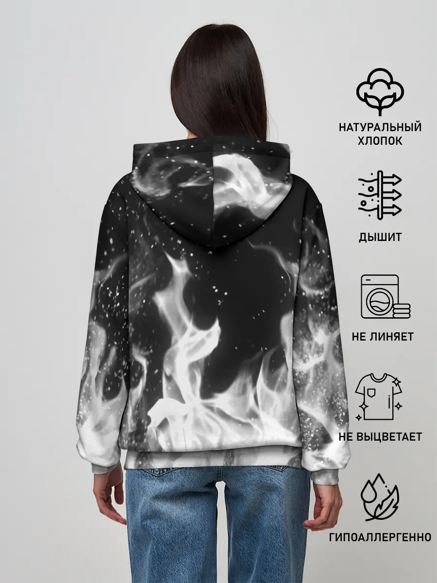 Женское худи / ЧЕРНО БЕЛЫЙ ОГОНЬ