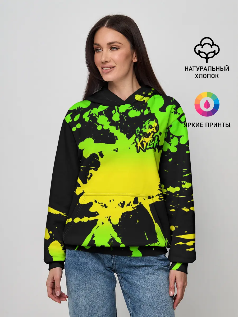 Женское худи / KILLA зеленые брызги