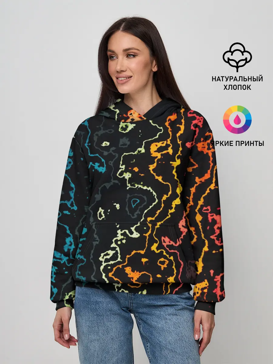 Женское худи / линий,цветной,черный