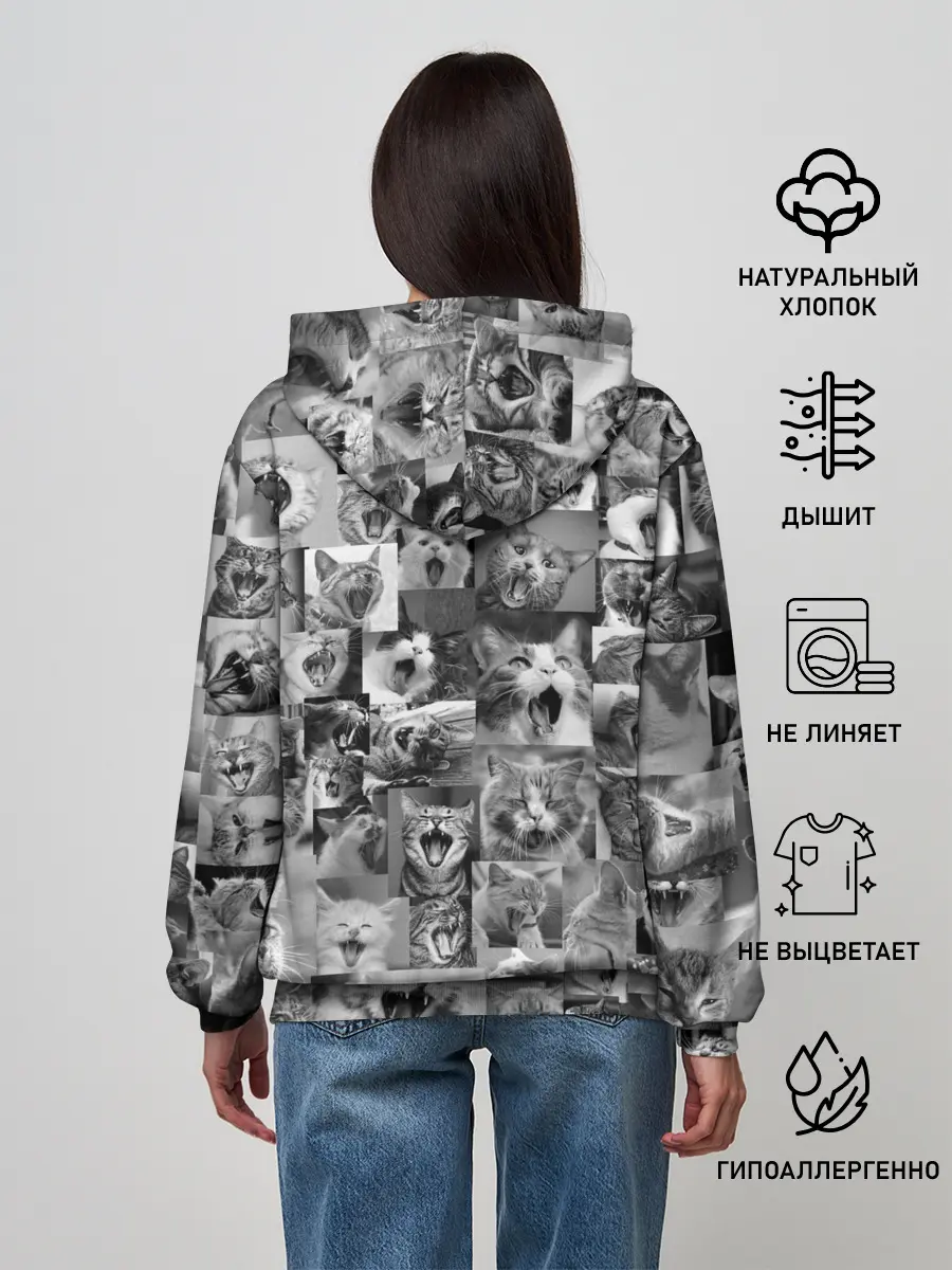 Женское худи / Неко ахегао чб