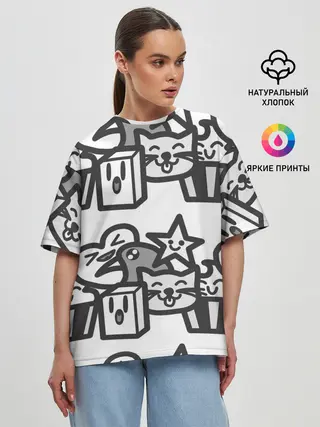 Женская футболка оверсайз / Чёрно-белые дудлы