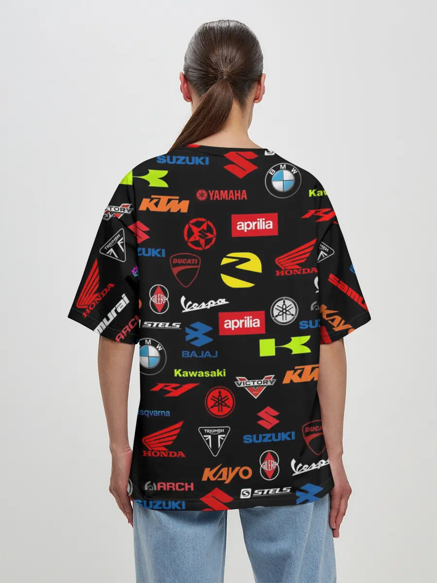 Женская футболка оверсайз / Motorcycle pattern | Мото паттерн