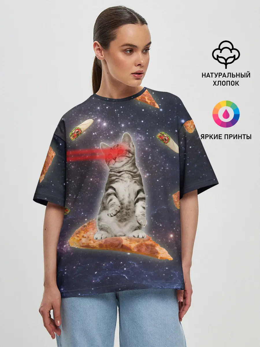 Женская футболка оверсайз / Котик в космосе